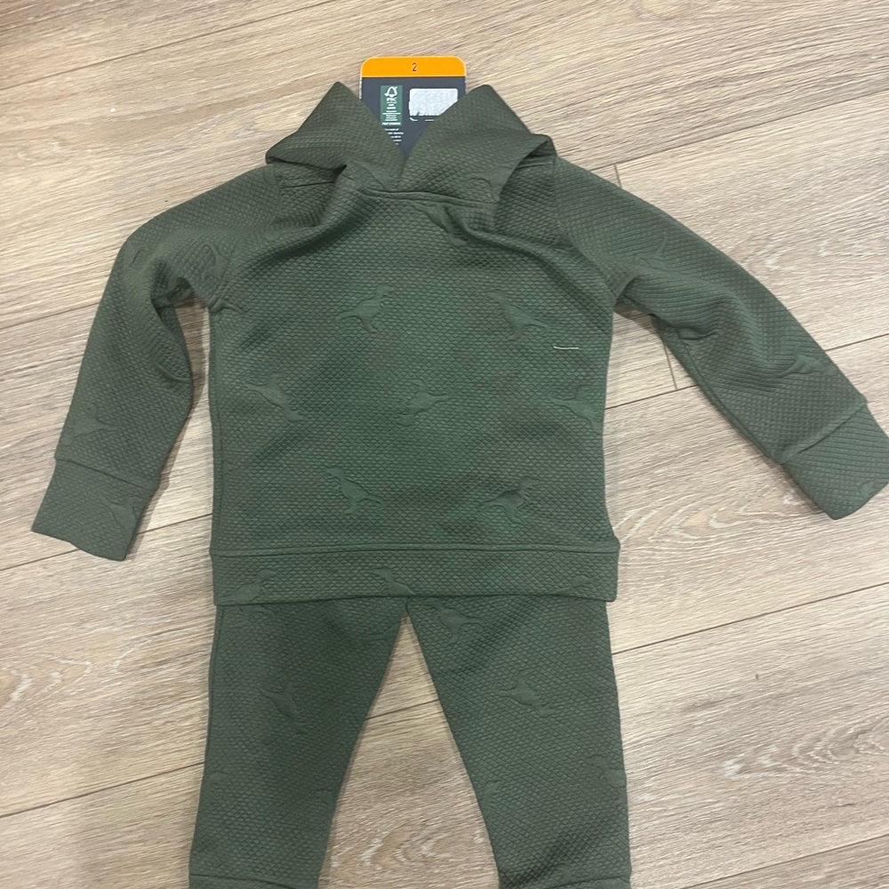 Green Textured Kids' Hoodie and Pants Set